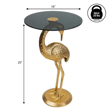 Blanche 25" Classic Mid-Century Glass Top Flamingo End Table